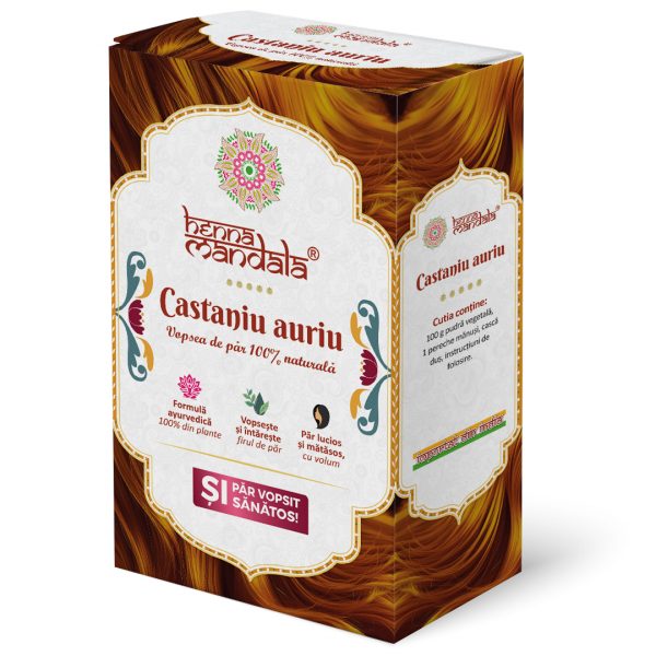 Henna Mandala Castaniu Auriu cutie noua laterala dreapta