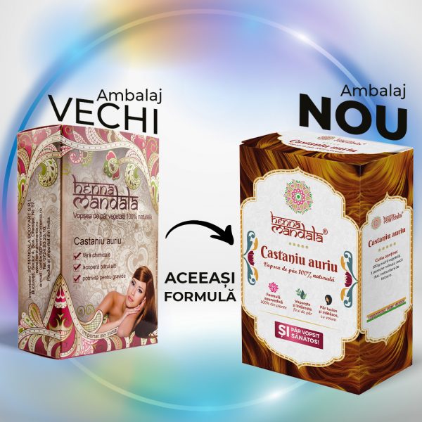 Henna Mandala Castaniu Auriu cutie veche si cutie noua