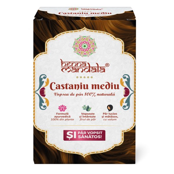 Henna Mandala Castaniu Mediu cutie noua fata