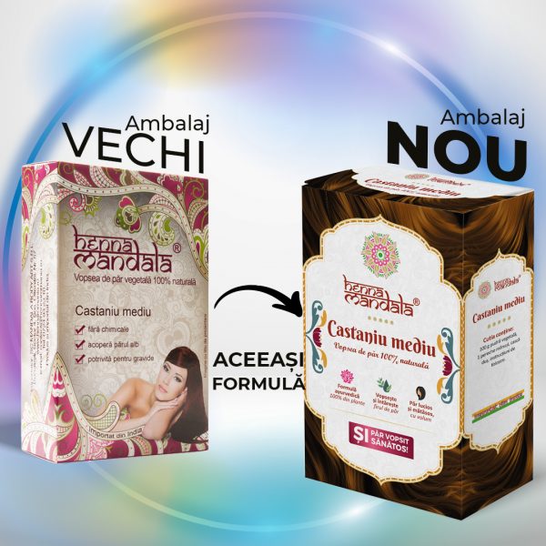Henna Mandala Castaniu Mediu cutie veche si noua