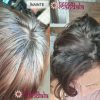 Inainte/dupa Henna Mandala Castaniu Cenusiu pe par saten cu fire albe